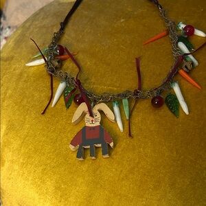Kids Bunny Charm Necklace with Red and Green Accents